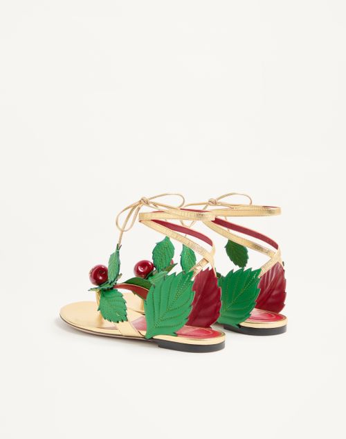 Valentino Garavani - Cherryfic Thong Sandal In Laminated Nappa And Kidskin - Antique Brass/multicolor - Woman - Sandals